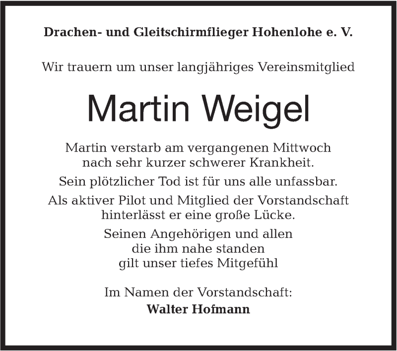 Traueranzeigen von Martin Weigel Südwest Presse Trauer