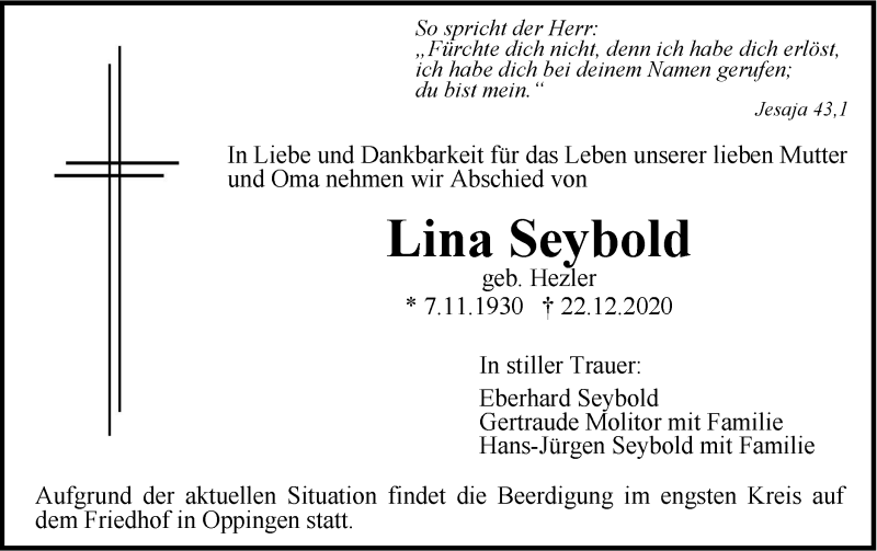 Traueranzeigen Von Lina Seybold S Dwest Presse Trauer