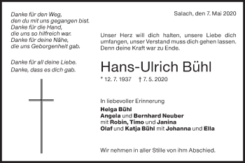 Traueranzeige von Hans-Ulrich Bühl von NWZ Neue Württembergische Zeitung