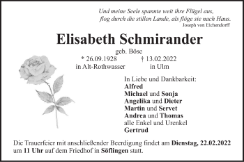 Traueranzeigen von Elisabeth Schmirander Südwest Presse Trauer