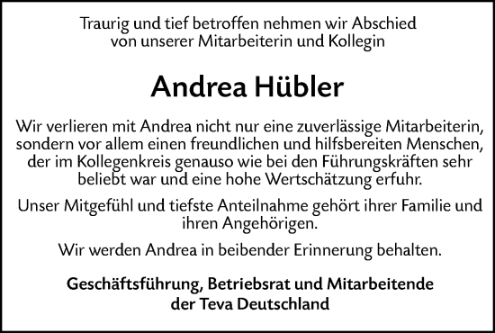 Traueranzeigen Von Andrea H Bler S Dwest Presse Trauer