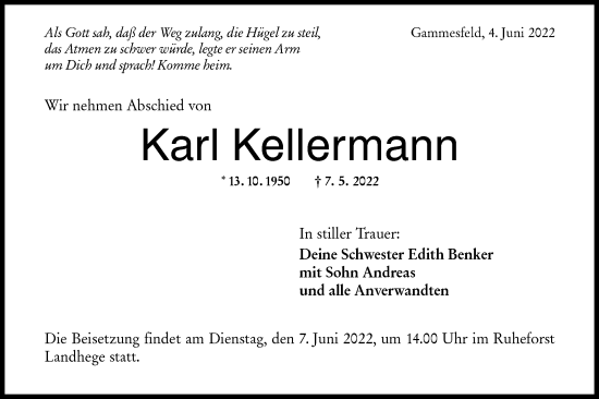Traueranzeige von Karl Kellermann von Hohenloher Tagblatt