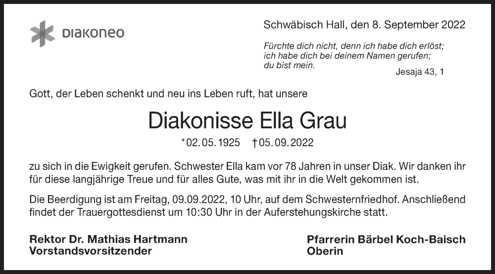 Traueranzeigen Von Ella Grau S Dwest Presse Trauer