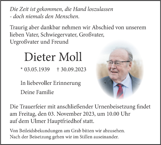 Traueranzeigen von Dieter Moll Südwest Presse Trauer