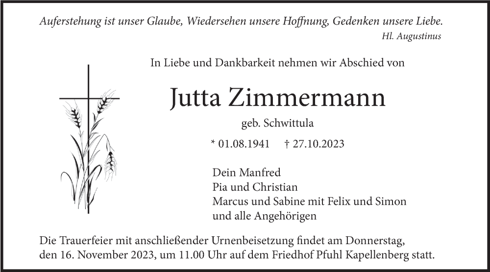 Traueranzeigen Von Jutta Zimmermann S Dwest Presse Trauer