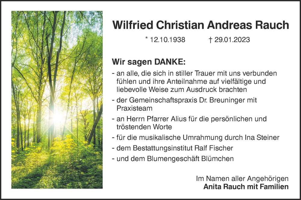 Traueranzeigen von Wilfried Christian Andreas Rauch Südwest Presse Trauer