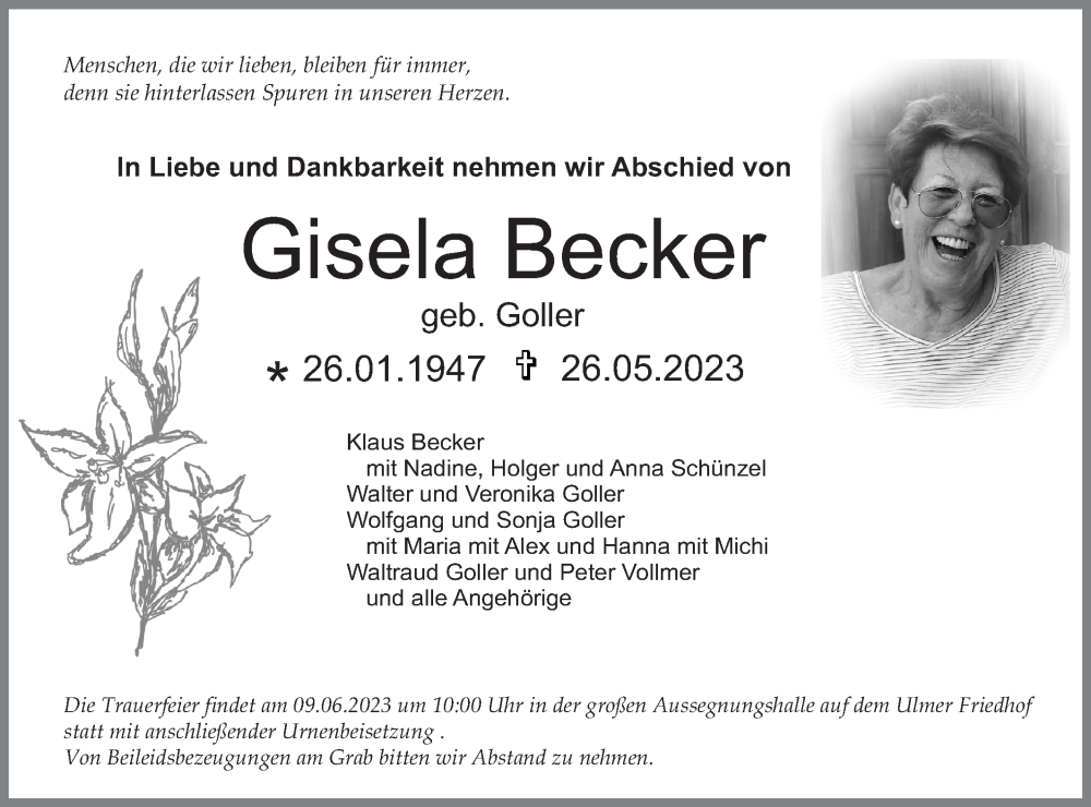 Traueranzeigen Von Gisela Becker S Dwest Presse Trauer