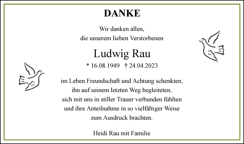 Traueranzeigen Von Ludwig Rau S Dwest Presse Trauer