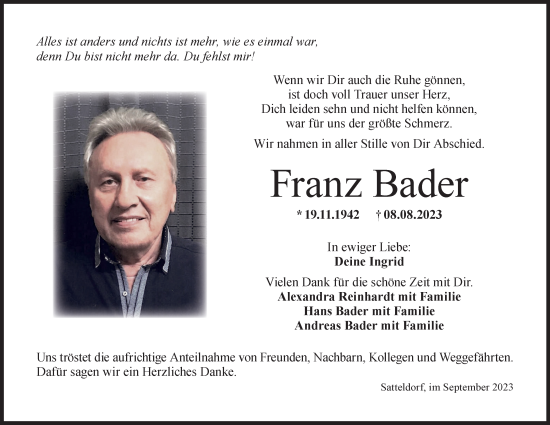 Traueranzeigen Von Franz Bader S Dwest Presse Trauer