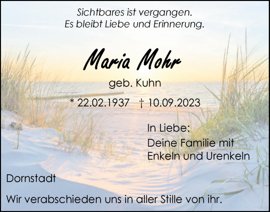 Traueranzeigen von Maria Mohr Südwest Presse Trauer