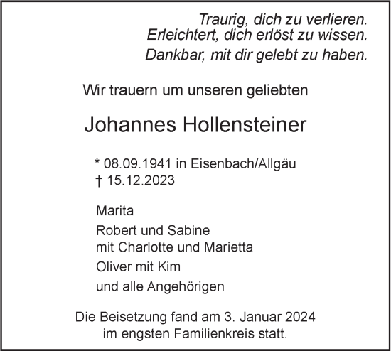 Traueranzeigen von Johannes Hollensteiner Südwest Presse Trauer