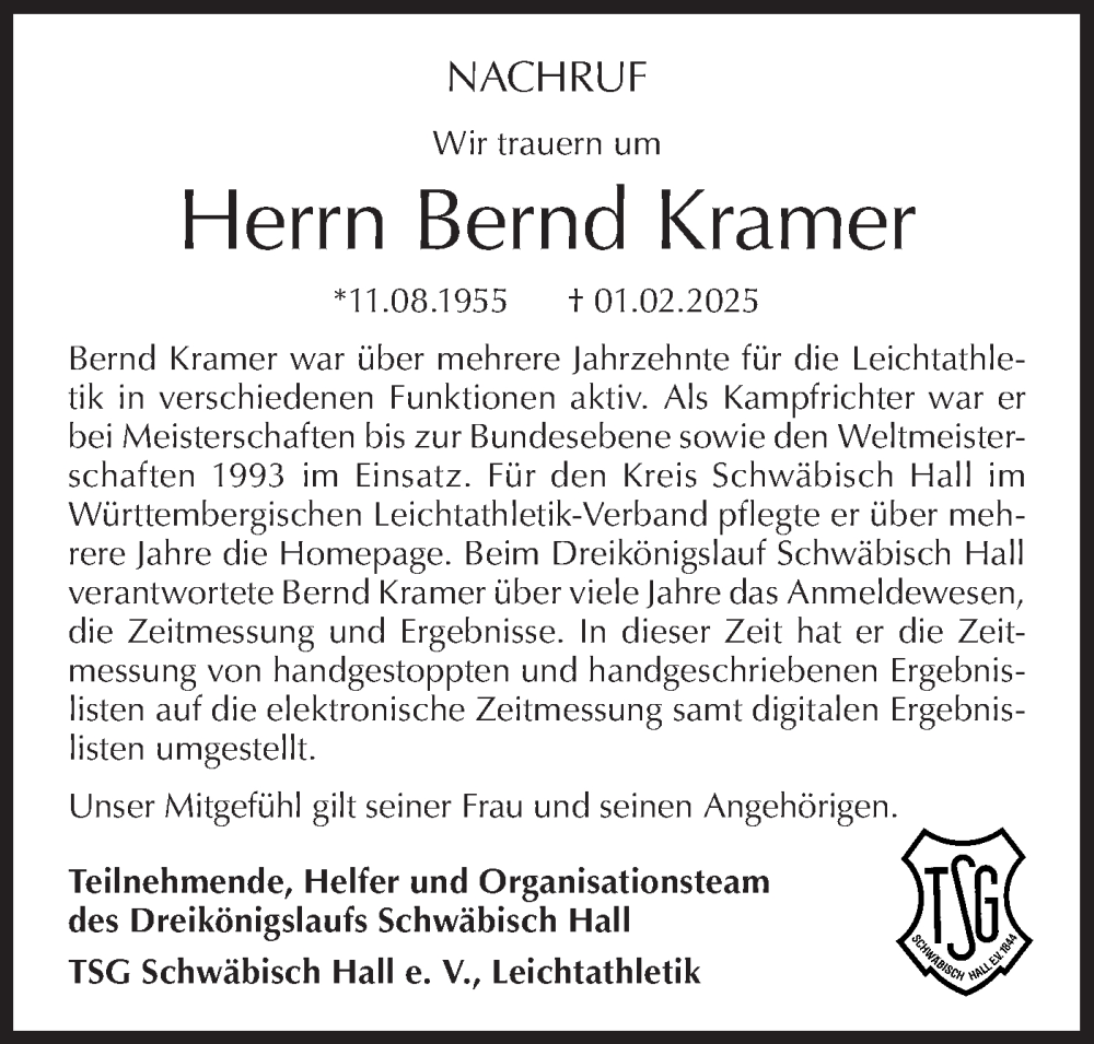 Traueranzeigen Von Bernd Kramer S Dwest Presse Trauer