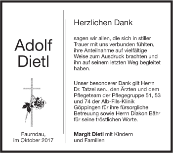 Traueranzeige von Adolf Dietl von NWZ Neue Württembergische Zeitung