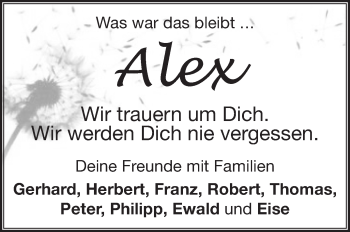 Traueranzeige von Alex  von Geislinger Zeitung