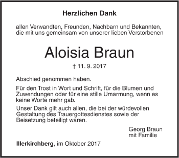 Traueranzeige von Aloisia Braun von Südwest Presse