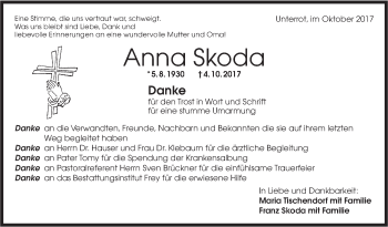 Traueranzeige von Anna Skoda von Rundschau Gaildorf