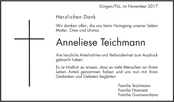 Traueranzeige von Anneliese Teichmann von Geislinger Zeitung