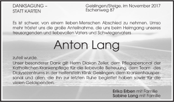 Traueranzeige von Anton Lang von Geislinger Zeitung