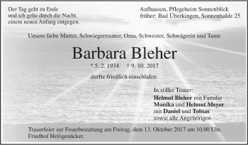 Traueranzeige von Barbara Bleher von Geislinger Zeitung