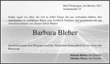 Traueranzeige von Barbara Bleher von Geislinger Zeitung