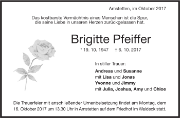 Traueranzeige von Brigitte Pfeiffer von Geislinger Zeitung