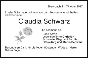 Traueranzeige von Claudia Schwarz von NWZ Neue Württembergische Zeitung