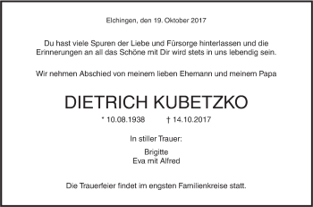 Traueranzeige von Dietrich Kubetzko von SÜDWEST PRESSE Ausgabe Ulm/Neu-Ulm