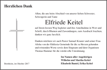 Traueranzeige von Elfriede Keitel von SÜDWEST PRESSE