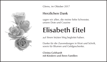 Traueranzeige von Elisabeth Eitel von SÜDWEST PRESSE