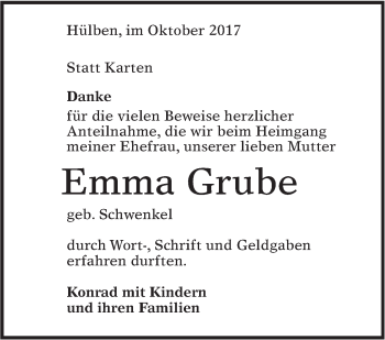 Traueranzeige von Emma Grube von Alb-Bote/Metzinger-Uracher Volksblatt