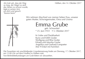 Traueranzeige von Emma Grube von Alb-Bote/Metzinger-Uracher Volksblatt