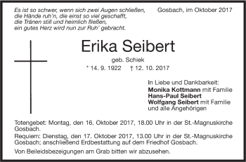 Traueranzeige von Erika Seibert von Geislinger Zeitung