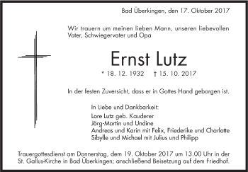 Traueranzeige von Ernst Lutz von Geislinger Zeitung