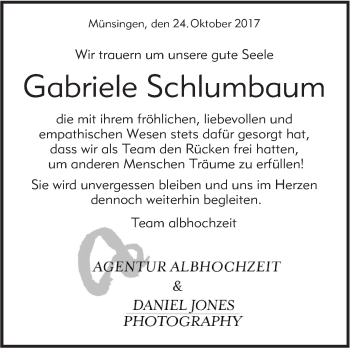 Traueranzeige von Gabriele Schlumbaum von Alb-Bote/Metzinger-Uracher Volksblatt