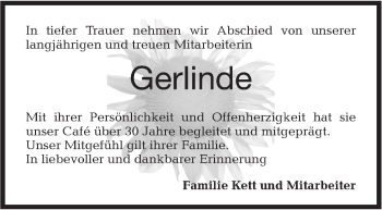 Traueranzeige von Gerlinde  von Hohenloher Tagblatt