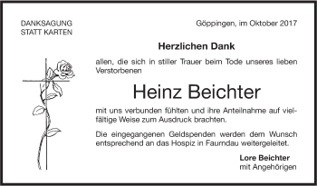 Traueranzeige von Heinz Beichter von NWZ Neue Württembergische Zeitung