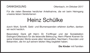 Traueranzeige von Heinz Schülke von NWZ Neue Württembergische Zeitung