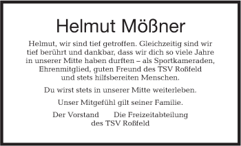 Traueranzeige von Helmut Mößner von Hohenloher Tagblatt