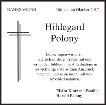 Traueranzeige von Hildegard Polony von NWZ Neue Württembergische Zeitung