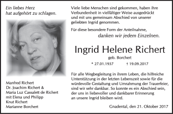 Traueranzeige von Ingrid Helene Richert von Haller Tagblatt