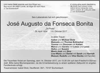 Traueranzeige von Jose Augusto da Fonseca Bonita von Nordwest-Zeitung