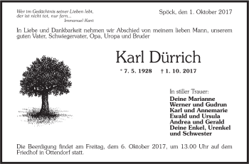 Traueranzeige von Karl Dürrich von Rundschau