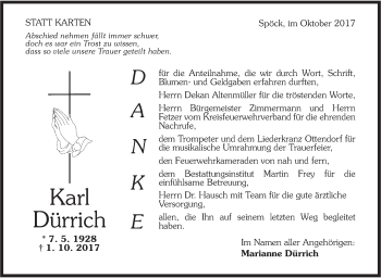 Traueranzeige von Karl Dürrich von Rundschau Gaildorf