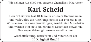 Traueranzeige von Karl Scheid von SÜDWEST PRESSE Ausgabe Ulm/Neu-Ulm