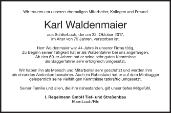 Traueranzeige von Karl Waldenmaier von NWZ Neue Württembergische Zeitung