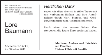 Traueranzeige von Lore Baumann von Hohenloher Tagblatt