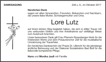 Traueranzeige von Lore Lutz von NWZ Neue Württembergische Zeitung