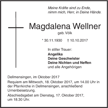 Traueranzeige von Magdalena Wellner von SÜDWEST PRESSE Ausgabe Ulm/Neu-Ulm