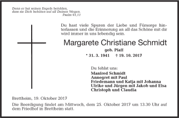 Traueranzeige von Margarete Christiane Schmidt von SÜDWEST PRESSE