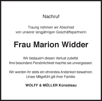 Traueranzeige von Marion Widder von Haller Tagblatt